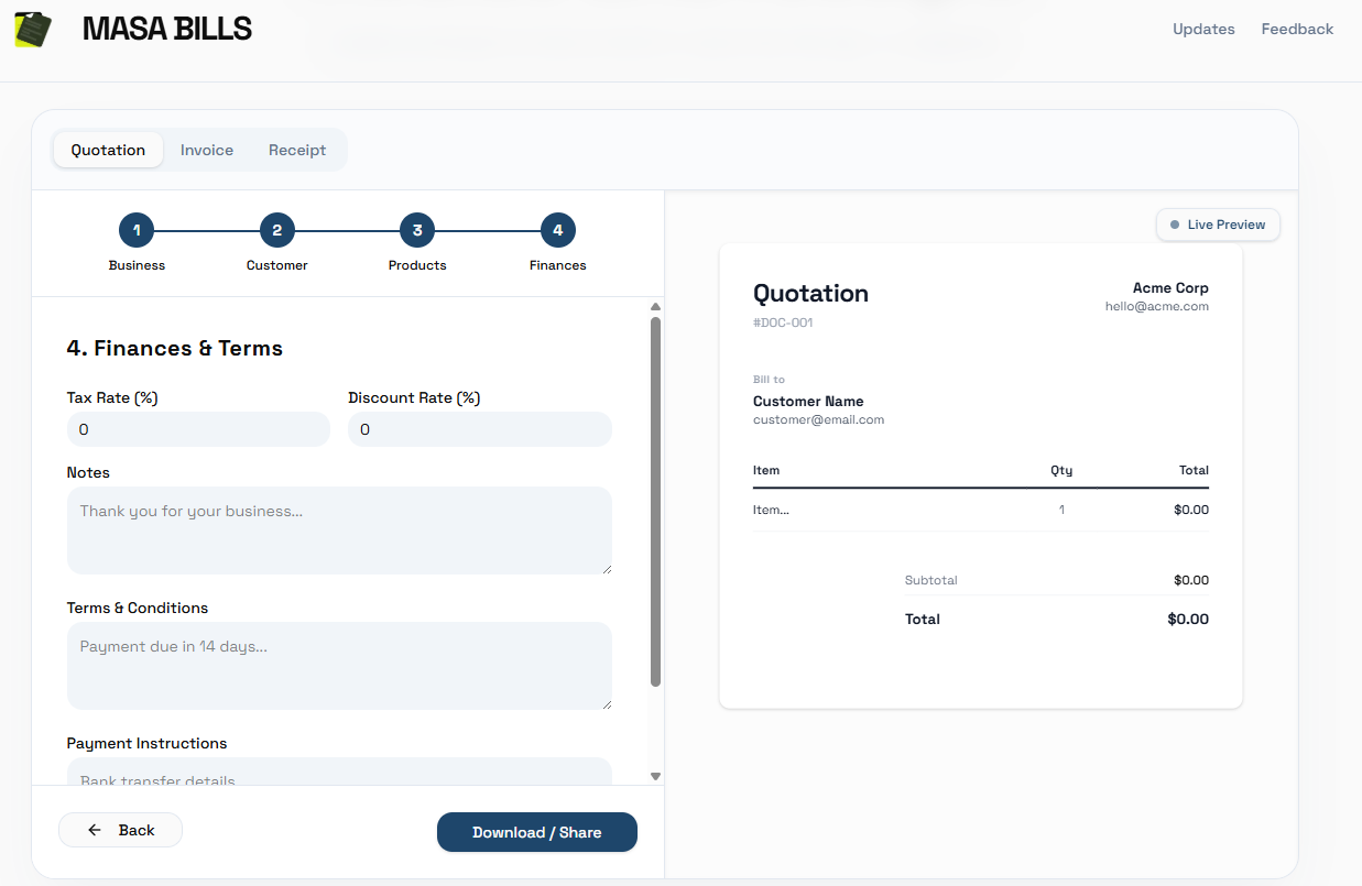 Masa Bills screenshot
